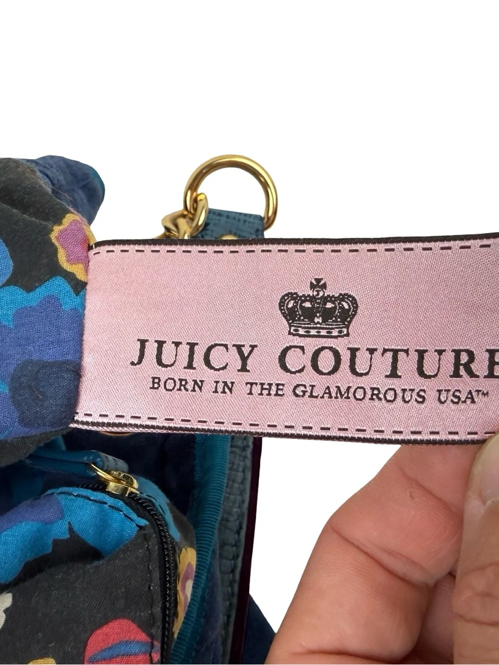 Juicy Couture Navy Quilted Velvet Chain Shoulder Bag Gold Hardware Vintage Blue